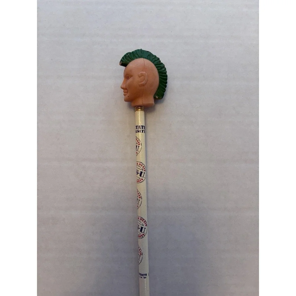 Vintage Pencil Topper Rubber Punk Mohawk Head Iowa State University ISU Souvenir
